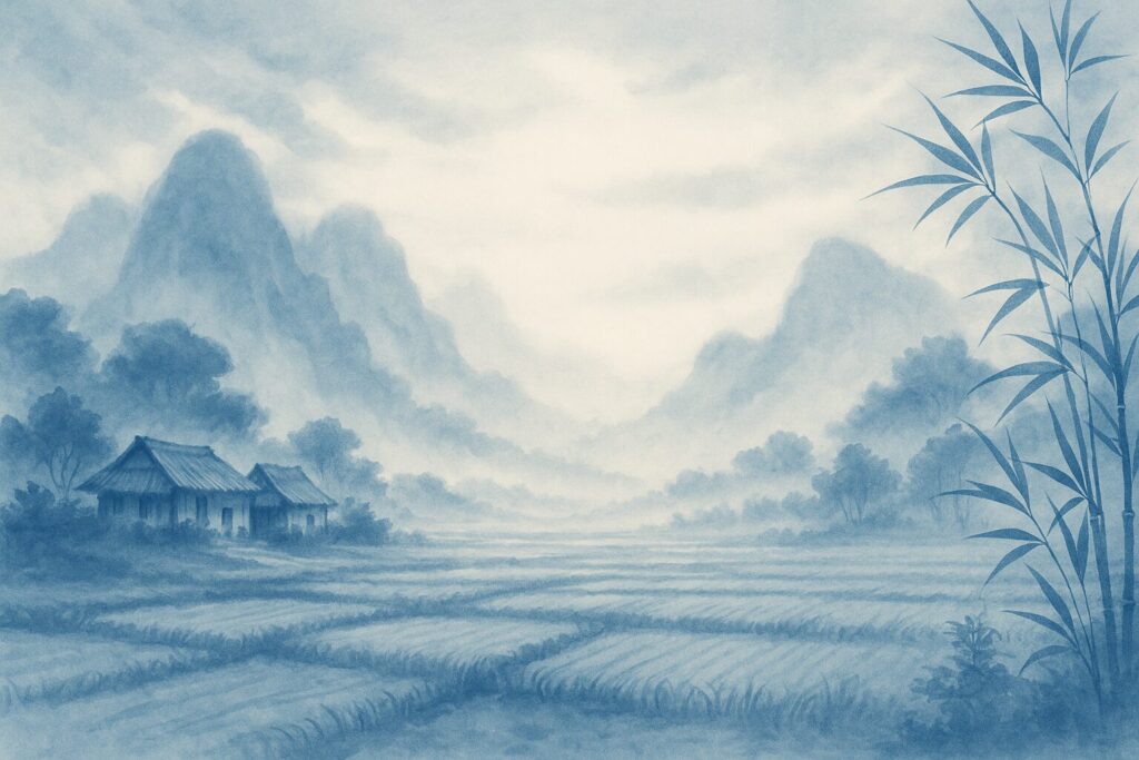 Berglandschaft mit traditionellen Häusern