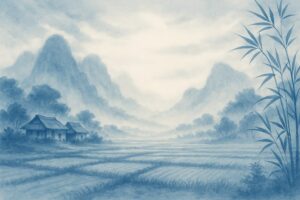 Berglandschaft mit traditionellen Häusern